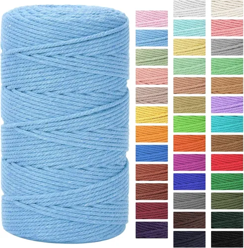 Miniatura 16 de Cordón de macramé de 0.118 in x 328 yardas Cuerda de macramé 100% algodón natural Cuerda de algodón trenzado de 4 hebras para manualidades, Gris