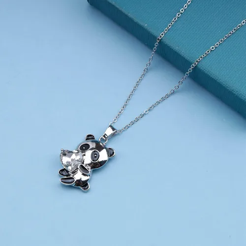 Miniatura 4 de YienDoo Gargantilla de cristal de panda, collar de corazón de cristal blanco de panda con colgante de oso panda, collar de amor de corazón de panda