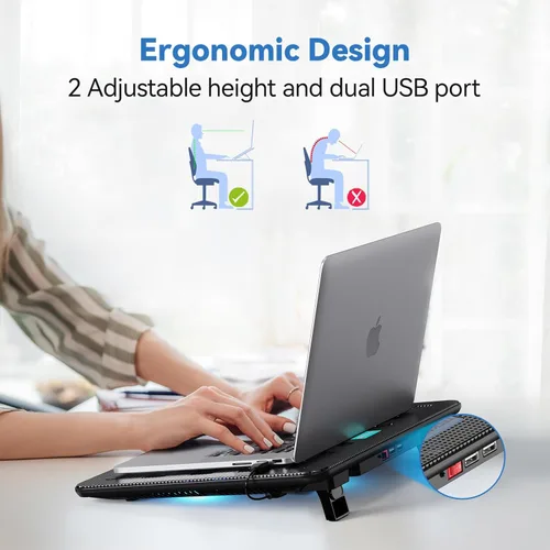 Miniatura 4 de TECKNET Almohadilla de enfriamiento para laptop, portátil, delgada, silenciosa, alimentada por USB, enfriador de almohadilla de enfriamiento con 3