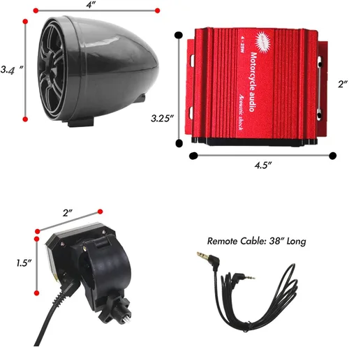 Miniatura 3 de XYC UTV, ATV, motor Bluetooth antirrobo, control remoto de 3 pulgadas, impermeable, altavoz inalámbrico Bluetooth de 7/8-1 pulgadas, montaje en Rojo