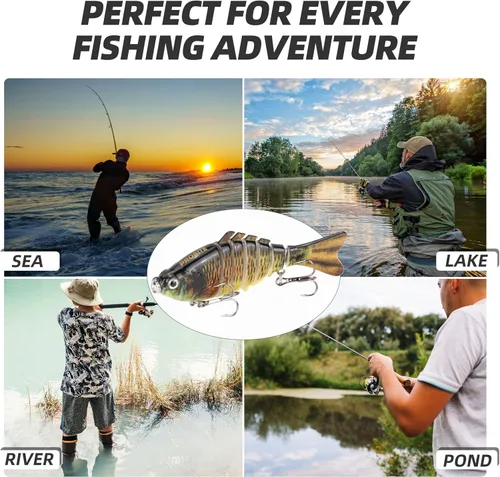 Miniatura 7 de 5 piezas de señuelos de pesca realistas – Cebo multiarticulado para lubina, trucha, crappie, lucioperca, lucio, acción realista con ojos de pez 3D