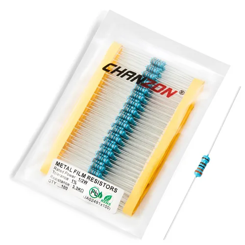 Miniatura 82 de Chanzon - 100 resistencias de película metálica 1/2 W (0.5 W) 10 Ω ohmios ±1% de tolerancia 10R MF, resistencias de agujero pasante con limitación