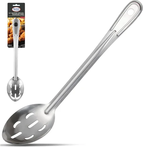 Miniatura 10 de Alpine Cuisine Cuchara desnatadora de acero inoxidable de 13 pulgadas, a prueba de óxido, formación integral, cuchara de espumadera duradera