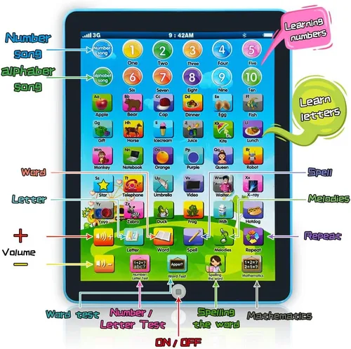 Miniatura 3 de Tableta de aprendizaje para niños/Tableta interactiva para niños pequeños con juguetes de palabras, números, alfabetos, música, inglés, juguete