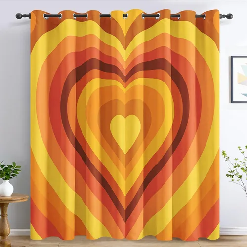 Miniatura 2 de Groovy Heart Curtains for Living Room 84 Inch Length, 60S 70S Retro Blackout Curtains Bedroom Decor, Hippie Orange Aesthetic Grommet Thermal Black