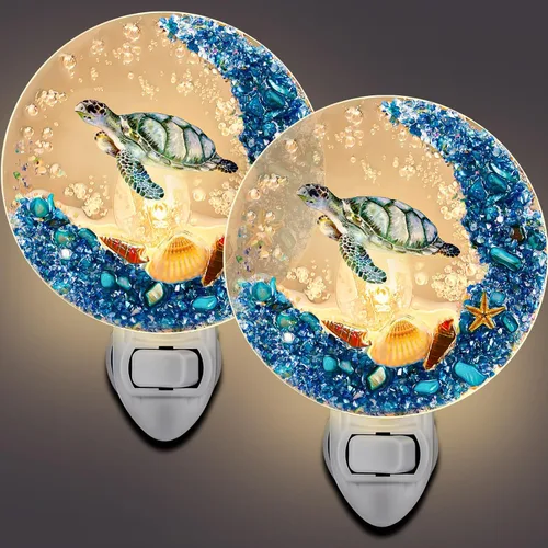 Hortsun 2 piezas de luz nocturna de conchas marinas con enchufe de animales marinos decorativos para playa, lámparas de océano vintage para adultos