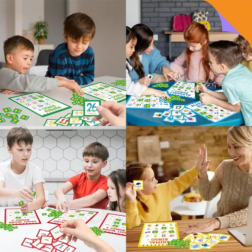 Miniatura 7 de Juego de Bingo Familiar, Alfabeto, Animales, Palabras Visuales y Números, Juego de Mesa Educativo Clásico para Habilidades de Contar y Emparejar