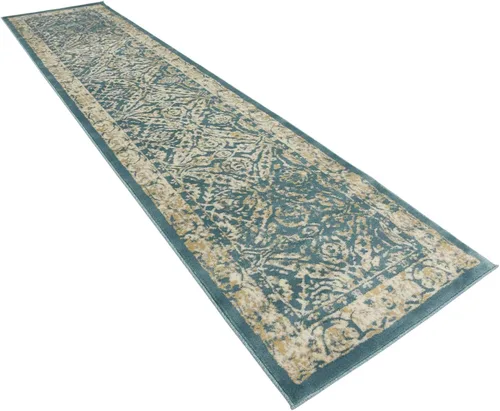 Miniatura 3 de Unique Loom Oslo Collection - Alfombra tradicional botánica verde azulado (3 x 13 pies)