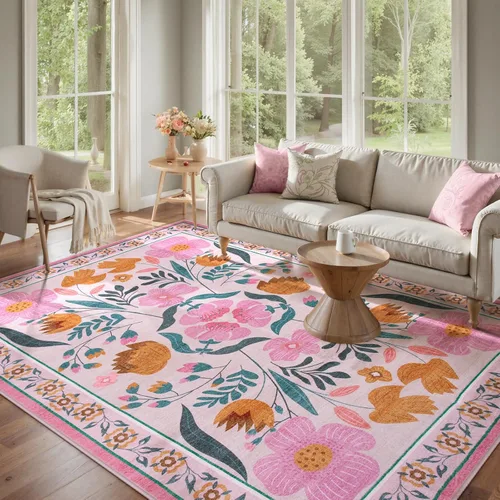 Miniatura 20 de Beeiva Alfombra Lavable para Pasillo 2x6 pies - Beige Vintage Resistente a Manchas Alfombra Floral para Cocina, Alfombras Bohemias