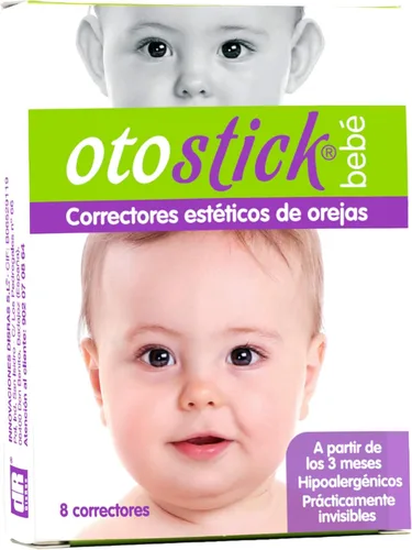 Otostick Bebe Corrector de Orejas Protuberantes para Bebes - 8 Unidades con Gorra de Protección - Soporte Ortopedico para la Corrección Permanente
