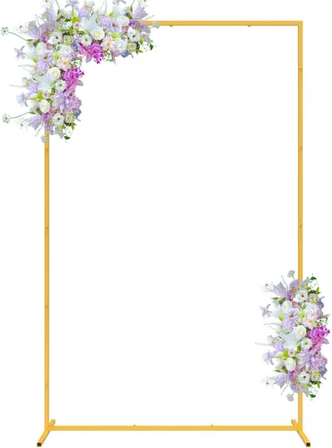 Fondo de arco de boda de 6.6 x 4 pies, soporte cuadrado dorado para arco de globos de metal, marco rectangular para fiesta de cumpleaños, baby Blanco