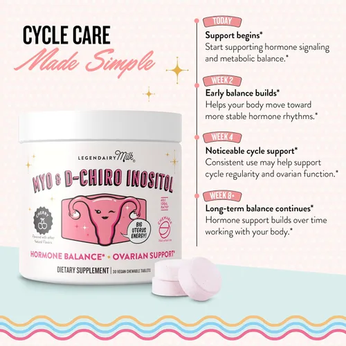 Miniatura 5 de Comprimidos masticables de inositol puro Legendairy Milk - Suplemento de mio-inositol y D-chiro para equilibrio hormonal y apoyo a la fertilidad