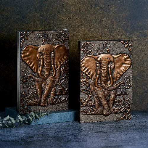 Miniatura 6 de Diario de elefante, cuaderno de escritura de cuero, diario rayado A5, 200 páginas, diario personal antiguo hecho a mano en relieve, cuaderno