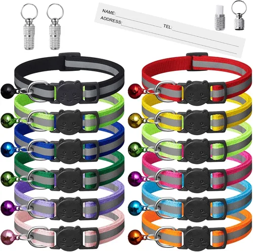 Miniatura 10 de Extodry Juego de 14 collares para gatitos, desmontables con campanas, collar de gato reflectante y seguro, ideal para cachorros, gatos niña y niño