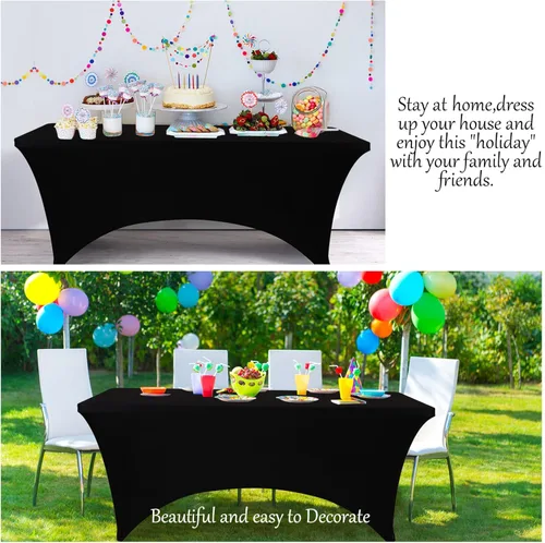 Miniatura 5 de BDDC - Mantel ajustable para mesas rectangulares, manteles para fiestas, bodas, banquetes y festivales (color negro, 8 pies)