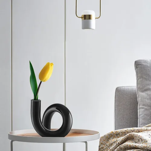 Miniatura 5 de Joeyan Jarrón pequeño de cristal negro hecho a mano, florero decorativo geométrico de cristal para centros de mesa modernos del hogar, sala