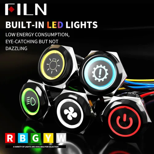 Miniatura 9 de 2-Pack 19mm Botón de presión de cierre LED azul, interruptor de botón marino a prueba de agua IP67 de 12V-24V y voltaje amplio de 20A con 180