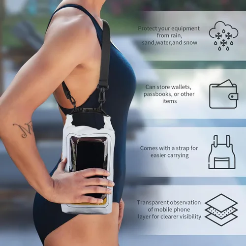 Miniatura 3 de Bolsa impermeable IP68 de 2L - Bolsa impermeable para piscina con tapa enrollable, bolsas secas impermeables para kayak - con funda para teléfono