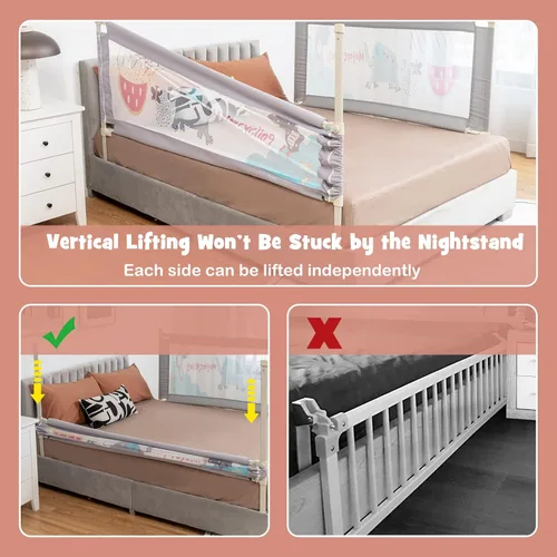 Miniatura 6 de BABY JOY Riel de cama para niños pequeños, 77 pulgadas, extra largo, altura ajustable y plegable, protector de riel de cama de bebé con malla Gris