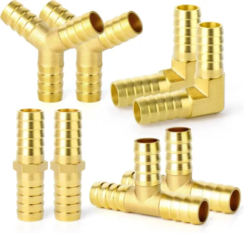Miniatura 25 de GASHER 20 Piezas Reductor de Púas de Manguera de Latón, 1/2 Pulgada a 1/2 Pulgada (12.7mm) ID de Manguera con 40 Abrazaderas de Manguera, Reductor