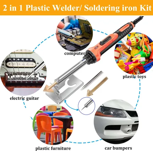 Miniatura 5 de Soldador de plástico de 100W, kit de soldadura de plástico 2 en 1 con puntas de hierro de soldar y 56 varillas, pistola de hierro de soldar