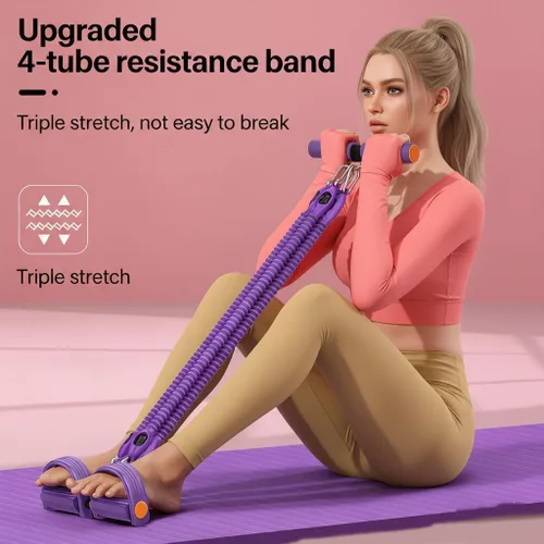 Miniatura 2 de Banda de resistencia de pedal multifunción 2026 con asa, tirador de tobillo ajustable de 4 tubos para ejercicio de cuerpo completo, entrenamiento