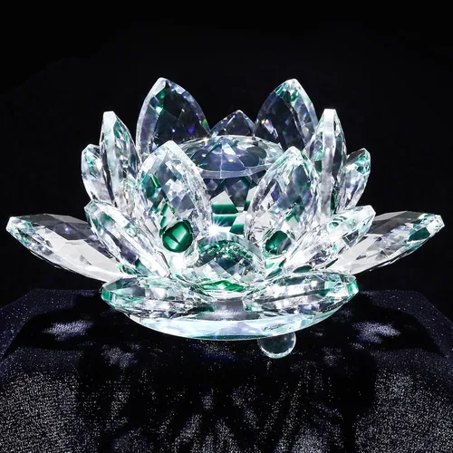 Miniatura 12 de Flor de loto de cristal brillante, 4 pulgadas, reflejo de loto de cristal transparente para Feng Shui, decoración del hogar, adornos o peso de papel