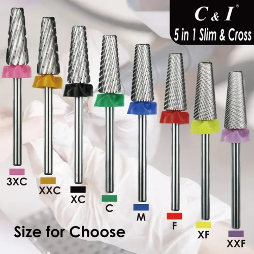 Miniatura 4 de C & I Broca para uñas 5 en 1, Cross & Slim Edition, brocas profesionales para uñas para máquina de taladro eléctrico de manicura (Triple Áspero -3XC)