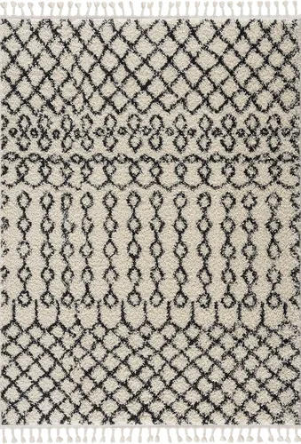 Miniatura 59 de Hauteloom, Duncans - Alfombra de estilo granja de pelo mullido para sala y dormitorio, con borlas - Beige, carbón, gris - 2 pies 7 pulgadas x 7 pies