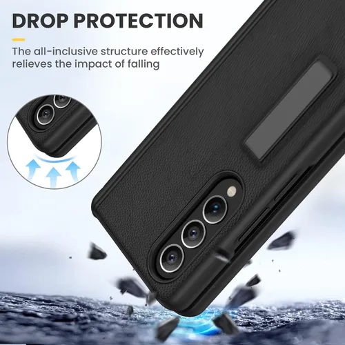 Miniatura 8 de Ruky - Funda para Galaxy Z Fold 4 con protección de bisagra, color negro Fundas de cuerpo completo con soporte magnético y protector de pantalla