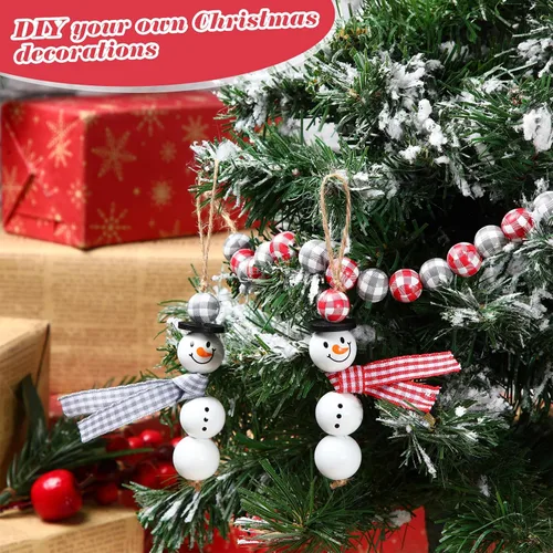 Miniatura 5 de 180 cuentas de madera de muñeco de nieve de Navidad, cuentas de madera de invierno, cuentas redondas de madera de búfalo de Navidad, cuentas