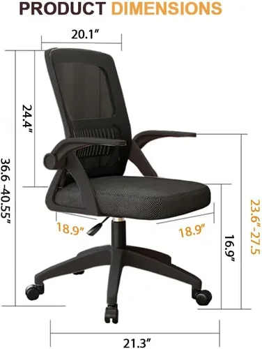 Miniatura 2 de Silla de Oficina para el Hogar Ergonómica con Malla Transpirable Silla de Alto Respaldo con Altura Ajustable Giratoria con Brazos Abatibles y Negro