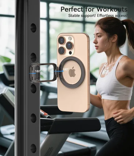 Miniatura 2 de Doflyesky para soporte magnético de teléfono MagSafe [Actualización de imanes de doble bisagra lateral] Compatible con anillo MagSafe para gimnasio