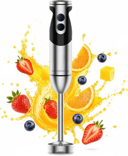 Miniatura 11 de Megawise Batidora de Mano de Alta Potencia – 400W de Potencia Máxima con Accesorios Versátiles 3 en 1 (Eje Mezclador, Batidor, Picadora); Diseño