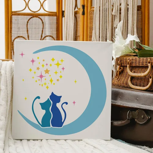 Miniatura 4 de FINGERINSPIRE Plantillas Moon Cat – Plantillas de plástico de estrella lunar de 11.8 x 11.8 pulgadas para dibujar, pintar en madera, piso, pared