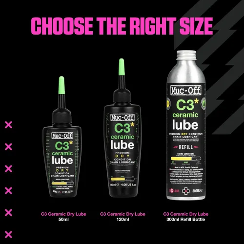 Miniatura 7 de Muc-Off C3 lubricante de cadena de cerámica en seco, 120 mililitros - Lubricante de cadena de bicicleta premium con tinte trazador UV - Formulado