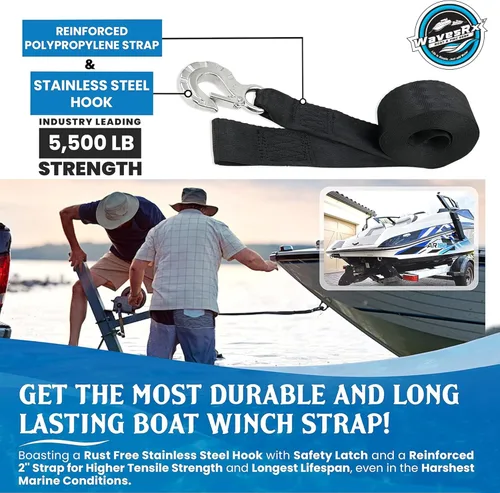 Miniatura 4 de WavesRx Correa de cabrestante para remolque de jet ski de 2"x20' con gancho de acero inoxidable y lazo de remolque de proa de conexión rápida