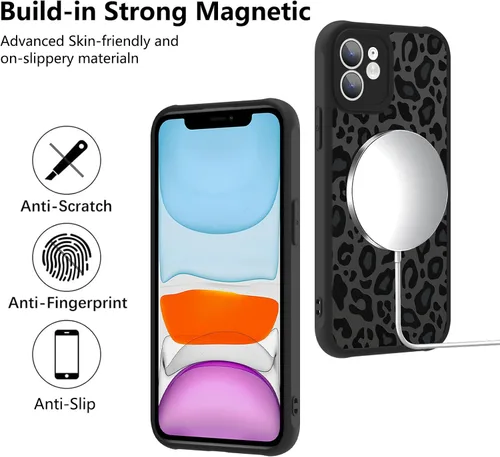Miniatura 4 de KANGHAR - Funda para iPhone 11 [Compatible con Magsafe] Patrón estampado de leopardo Lindo guepardo Funda protectora magnética para niñas, mujeres