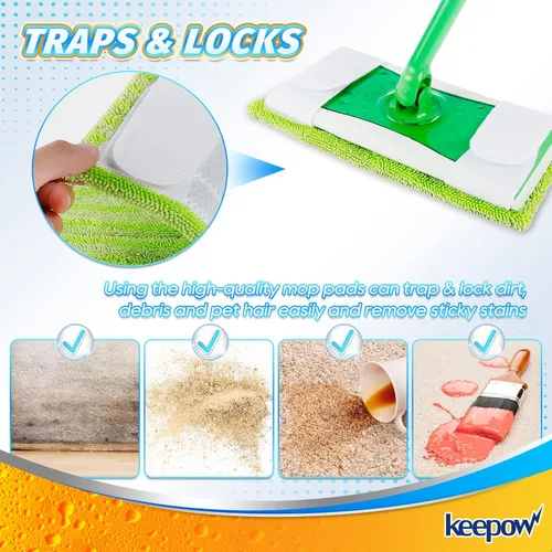 Miniatura 7 de KEEPOW Almohadillas reutilizables para trapeador compatibles con Swiffer Sweeper – Recambios de limpieza de pisos de microfibra lavables para uso