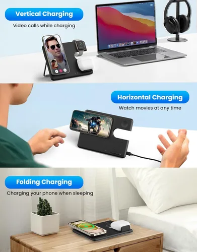 Miniatura 3 de Cargador inalámbrico para estación de carga Mag-Safe: JoyGeek 3 en 1, soporte de viaje magnético para iPhone 15, 14, 13, 12 Pro Max Plus, Apple