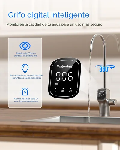 Miniatura 9 de Waterdrop Sistema de ósmosis inversa G3P800, flujo rápido de 800 GPD, certificado NSF/ANSI 42 y 53 y 58 y 372, 3:1 puro para drenar, sistema