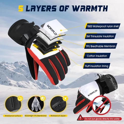 Miniatura 3 de Guantes de nieve para hombres y mujeres, 3M Thinsulate aislados, guantes de snowboard cálidos, impermeables, resistentes al viento, para pantalla