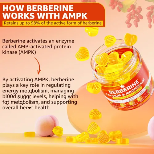 Miniatura 4 de LILICARE Gomitas de suplemento de berberina sin azúcar, absorción extra con berberina liposomal y berberina HCI, calcio, magnesio, activador AMPK