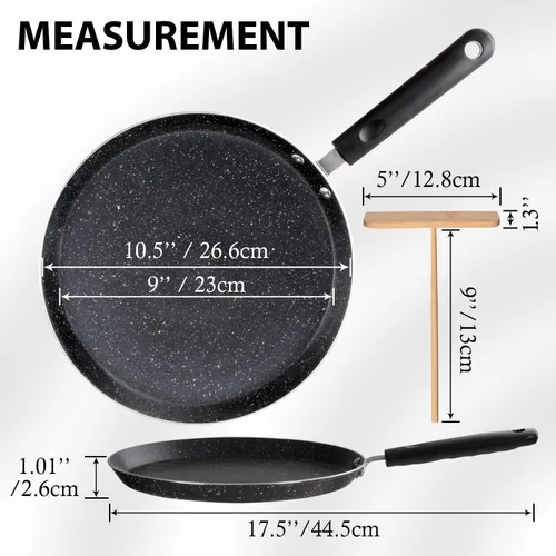 Miniatura 4 de Sartén Antiadherente para Crepas de 10.5 Pulgadas con Esparcidor, Sartén con Revestimiento de Granito para Roti Tortilla de Huevo Omelet Tortilla