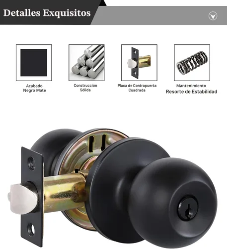 Miniatura 4 de Lanwandeng - Pomos de puerta negros mate con cerradura y llaves, picaporte de puerta interior/exterior para dormitorio o baño