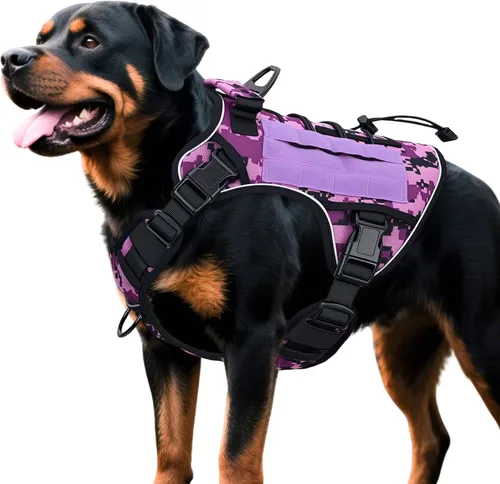 Miniatura 49 de Arnés táctico para perros grandes, chaleco reflectante ajustable sin tirones con sistema Molle, control de grado militar K9 para entrenamiento