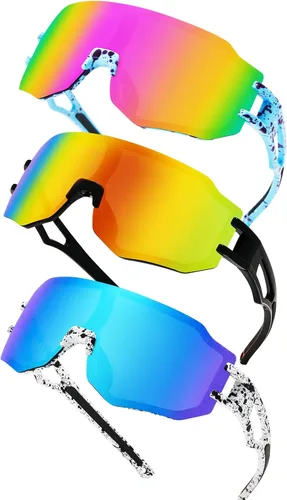 azuza Paquete de 3 lentes de sol polarizados para niños, jóvenes, de béisbol, ligeros, TR90, marco UV400, deportes, ciclismo, para niños y niñas