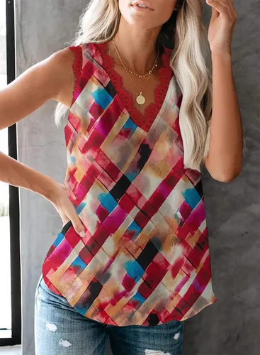 Miniatura 232 de VIISHOW - Camiseta sin mangas, sexy, con cuello en V y bordes de encaje para mujer, camisola de vestir, camisas de gasa, sin mangas, casuales