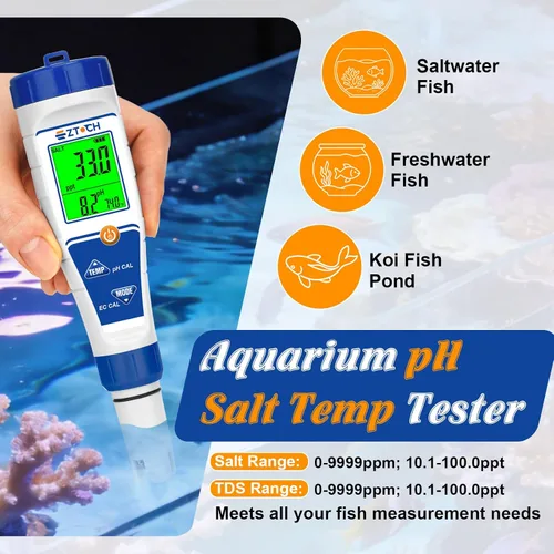 Miniatura 5 de Probador digital de sal de cloro para piscina, medidor de salinidad de pH para agua de piscina, probador de pH de cloro salino, probador de pH 7