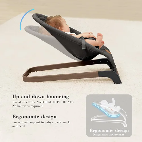 Miniatura 6 de ANGELBLISS Bouncer para bebés, asiento inflable portátil para bebés, asiento hinchable con tela de algodón, vibraciones naturales (antracita)